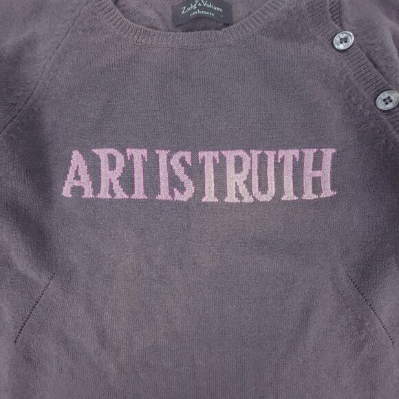 ZADIG & VOLTAIRE 100% Cashmere Art is Truth Crew Sweater Medium Quiet Luxury - Picture 5 of 8